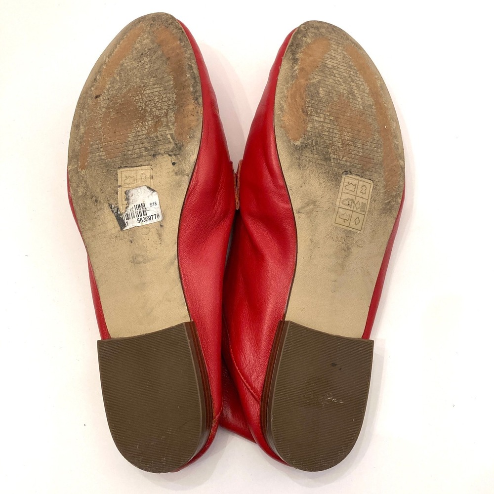 Aldo Red Leather Loafers Gold Chain Detail Unlined Soft Womens 7.5 Apron Toe - Picture 7 of 7